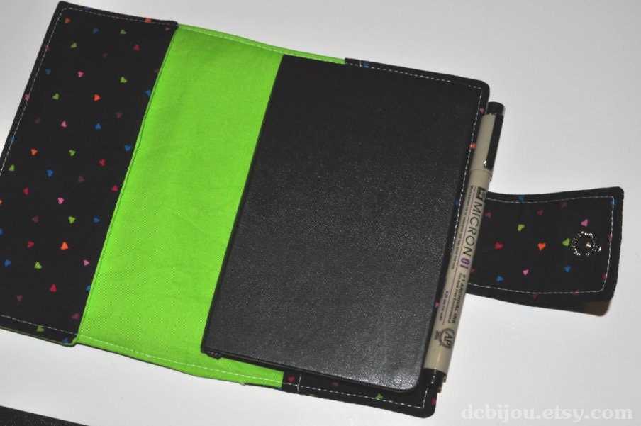 Ready to Ship - Tiny Kawaii Hearts Journal Cover. Moleskine Pocket Notebook. Fabric Notebook Case. Cahier Notebook.