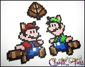 Raccoon Mario and Luigi with Super Leaf Pixel Art Perler Beads