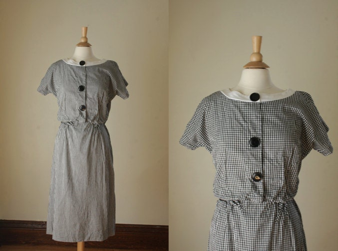 vintage 60s black and white seersucker dress