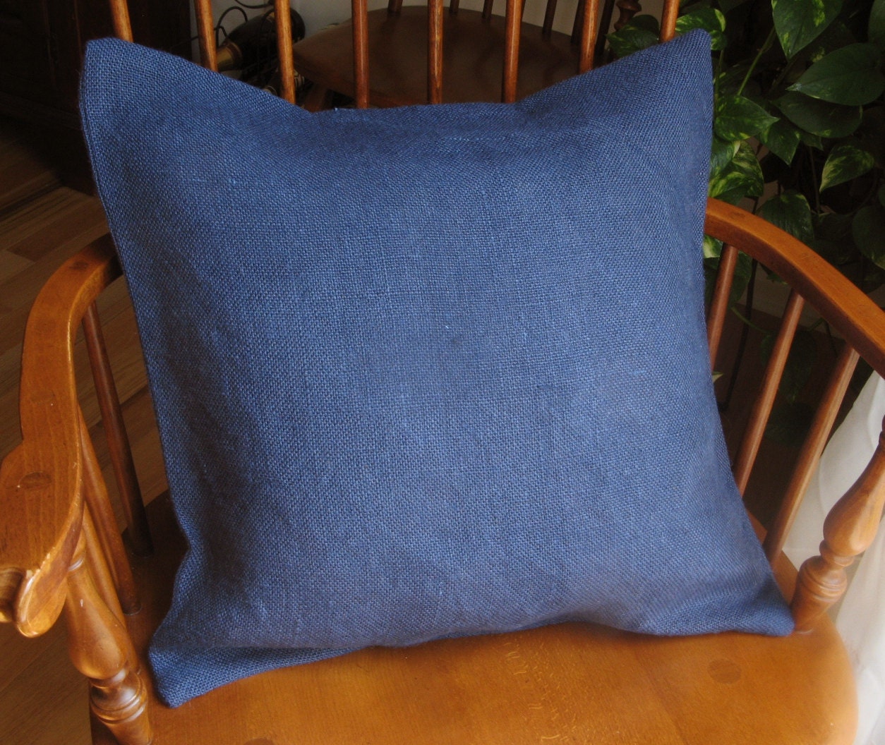 Rustic Dark Blue Pillow Cover, Indigo Burlap Slipcover, 18 Inch