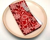 Red Lotus Cloth Napkins, Red and Pink Floral, 18 Inch, Set of Two