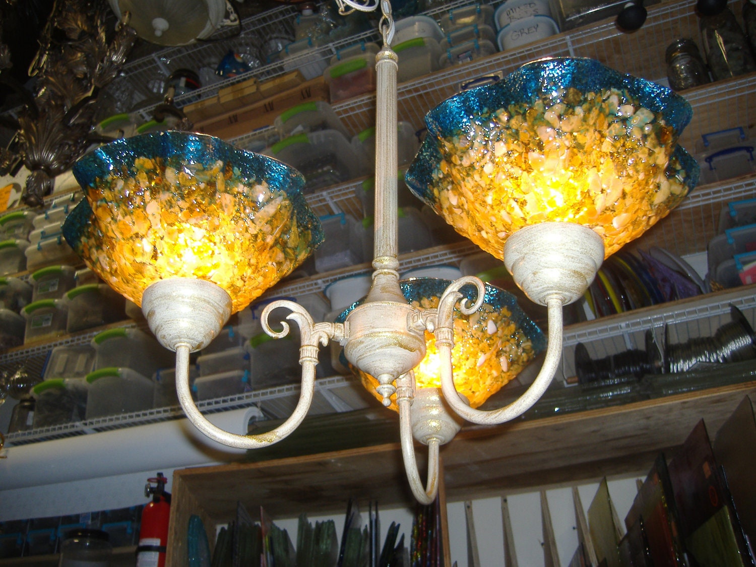 Blown Glass Chandelier - Glass Lighting - Pendant Light - Glass Lamp