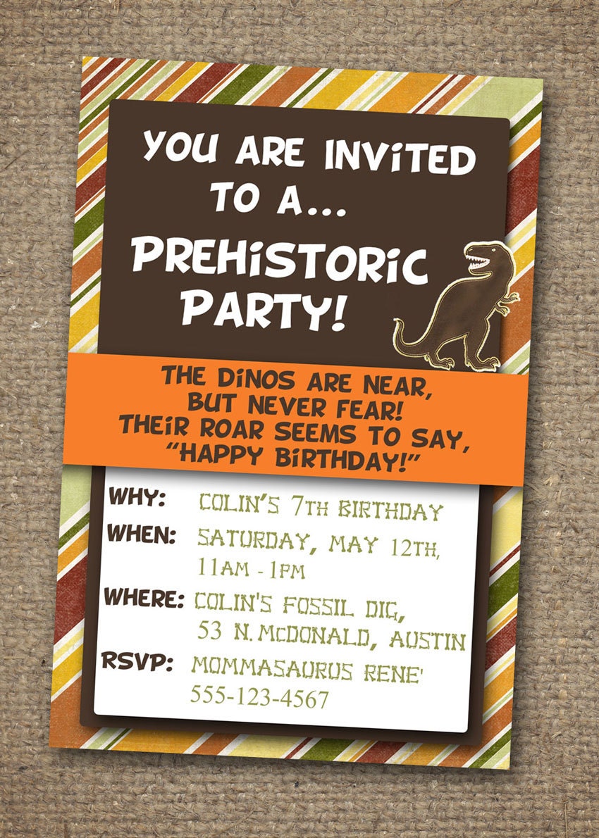 DINOSAUR INVITATION - Printable - Birthday Party Invite - Customizable - Choose from Stripes, Plaid or Chevron