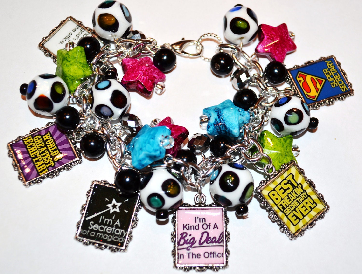 SECRETARY Charm Bracelet World's Greatest Secretary Altered Art Handmade Bracelet Free2BDesigns Multi-Colored