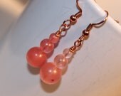 Sale Free US Shipping Gift Idea DanglingCopper  Earrings with Cherry Quartz Beads   - Ready To Ship