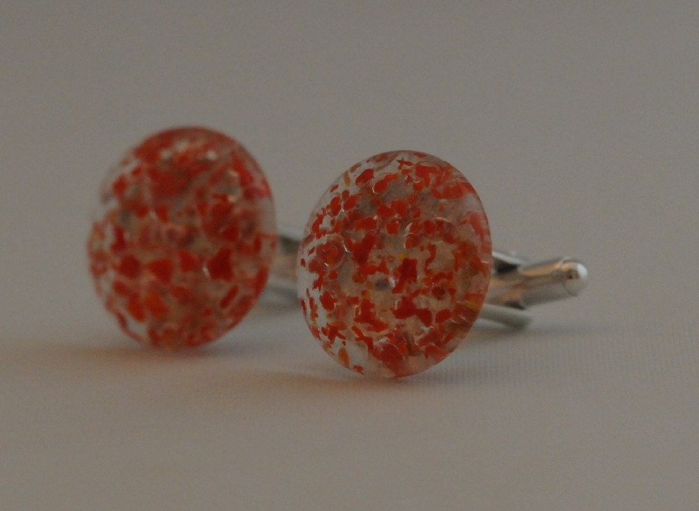 Red Cuff Links Recycled Glass Marbles Unique  Gift