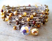 Bohemian crochet wrap bracelet necklace, golden glamour, shimmer, goddess, swarovski ab, boho-chic luxe glam