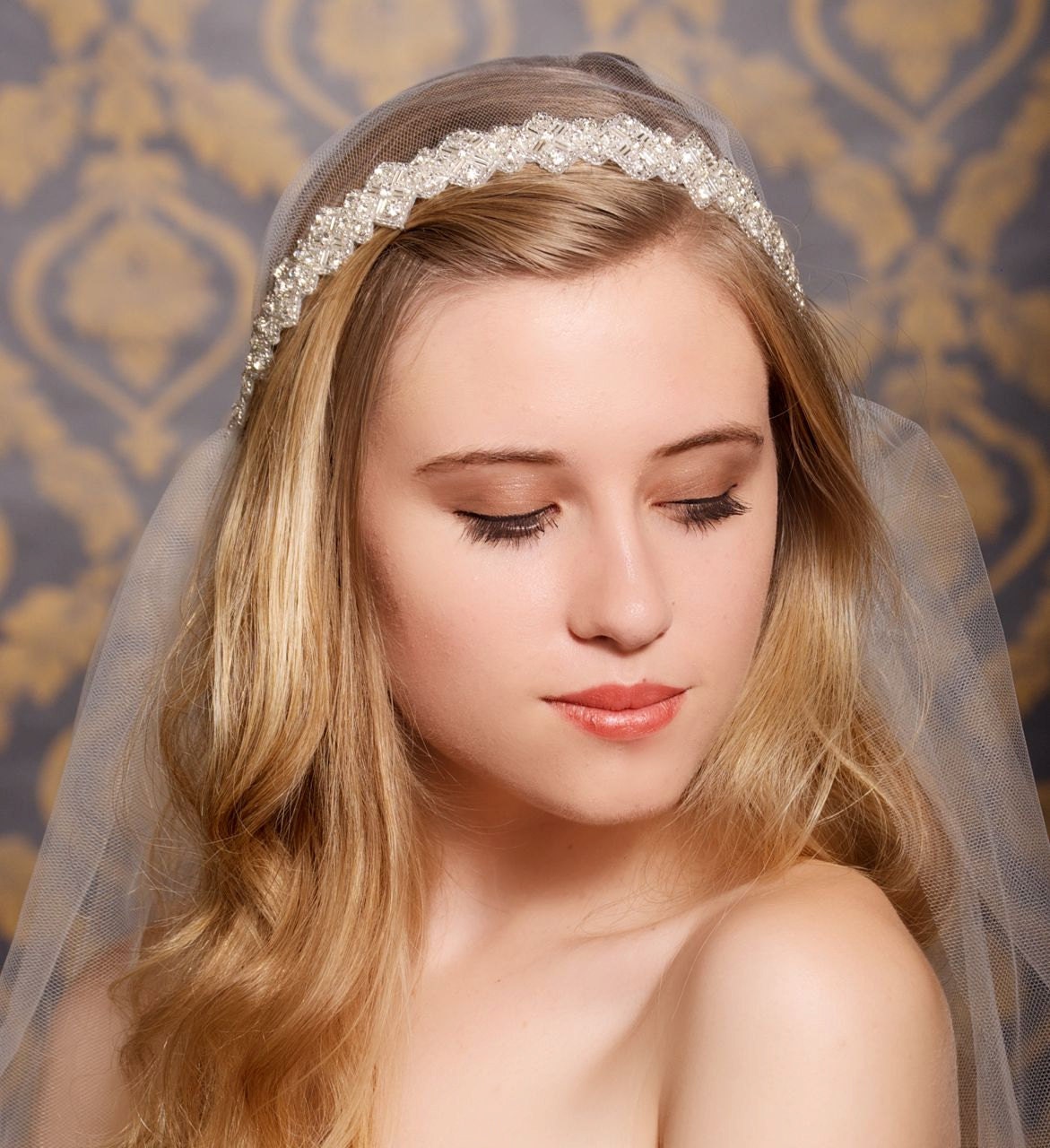Juliet Veil, Cap Veil, Art Deco Veil, Vintage Inspired Tulle Veil, Wedding Veil, Rhinestones, Crystals - Made to Order - GLADYS