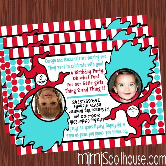 Thing 1 & 2 Invitation- Printable Dr. Suess Birthday Invitation PDF/JPEG Il_570xn