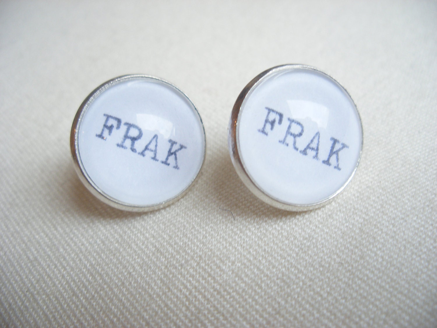 FRAK-  BSG inspired Large Post Earrings with Real Vintage Typewriter Text- black white silver ear stud rings- Battlestar Galactica