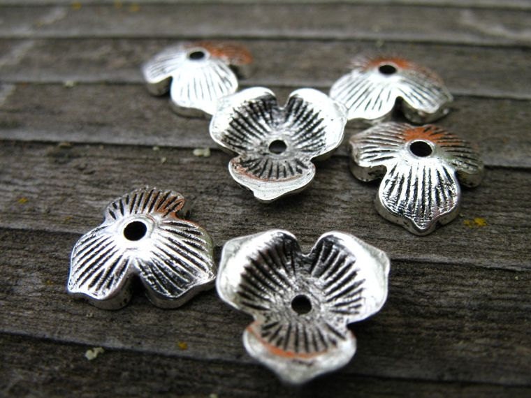 Silver Flower Bead Cap, 11mm, 24 pcs