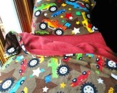 Childrens Toddler Bedding Set  'Red Monster Trucks' for Boys Handmade Fleece Sheets Fits Crib and Toddler Beds