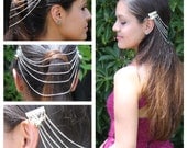 Silver Tone Metal Hair Clip Combs Link Chain Handmade Hair Jewelry Swarovski Beads Skulls