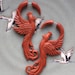 Fake Gauge Earrings - Hand Carved Tan Saba Wood - PHOENIX - Elegant Bird Design