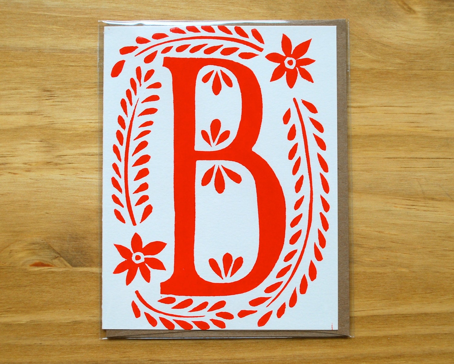 B - Single Hand Block Printed Monogram Card and Envelope