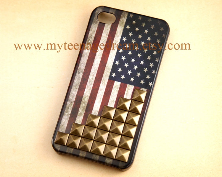 Studded iPhone 4 Case, Vintage Flags iPhone 4s Case, Studded Iphone Cases, America United States Flags  iPhone 4 Case
