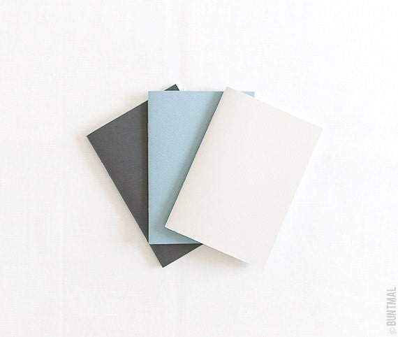 Pastel set of beige, blue and black handmade notebooks (journals)