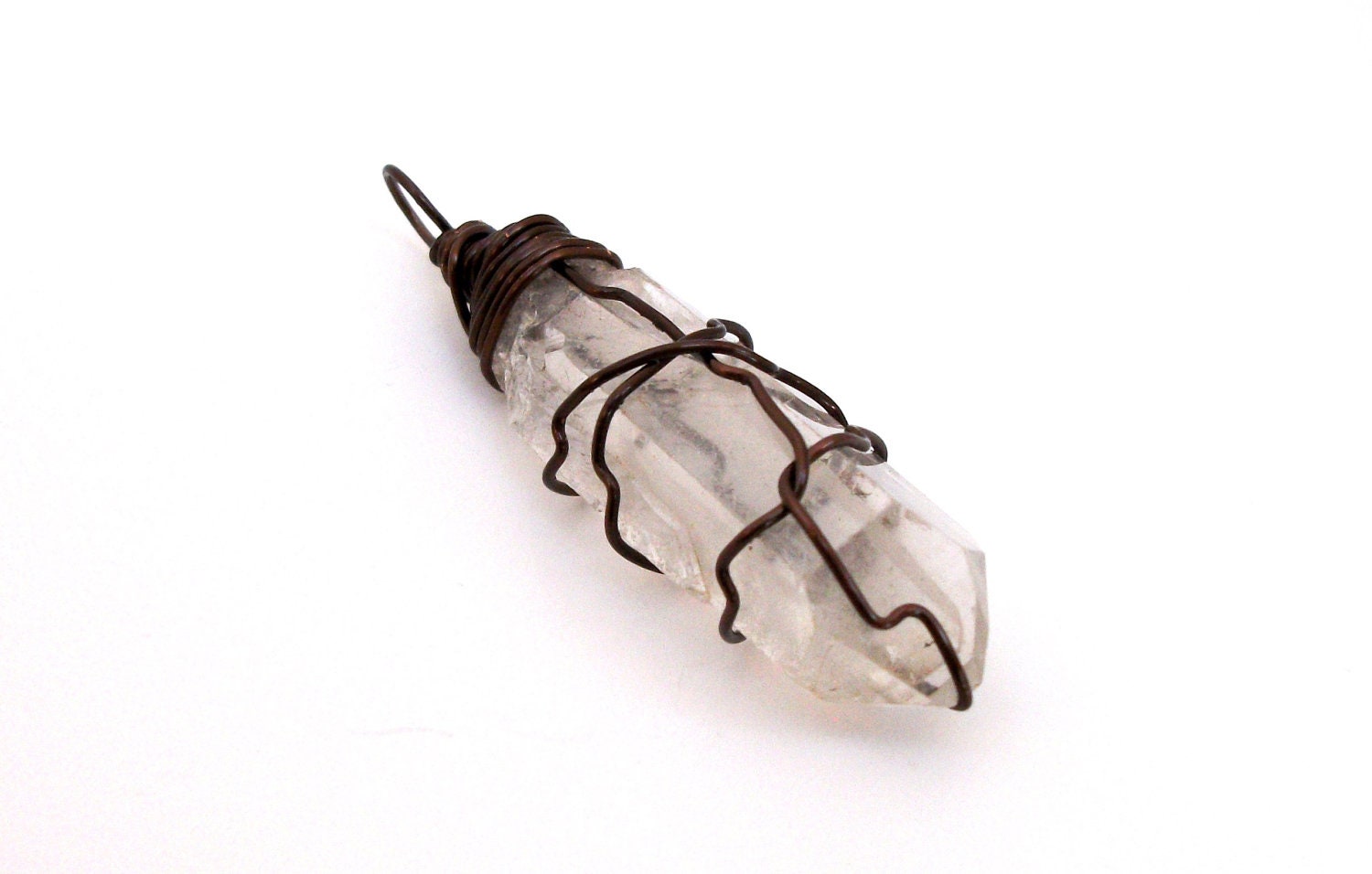 Amplification Stone - FREE SHIPPING Wire Wrapped Pendant Raw Clear Quartz Crystal Gemstone Mineral Copper Meditation Stone Unique Gift