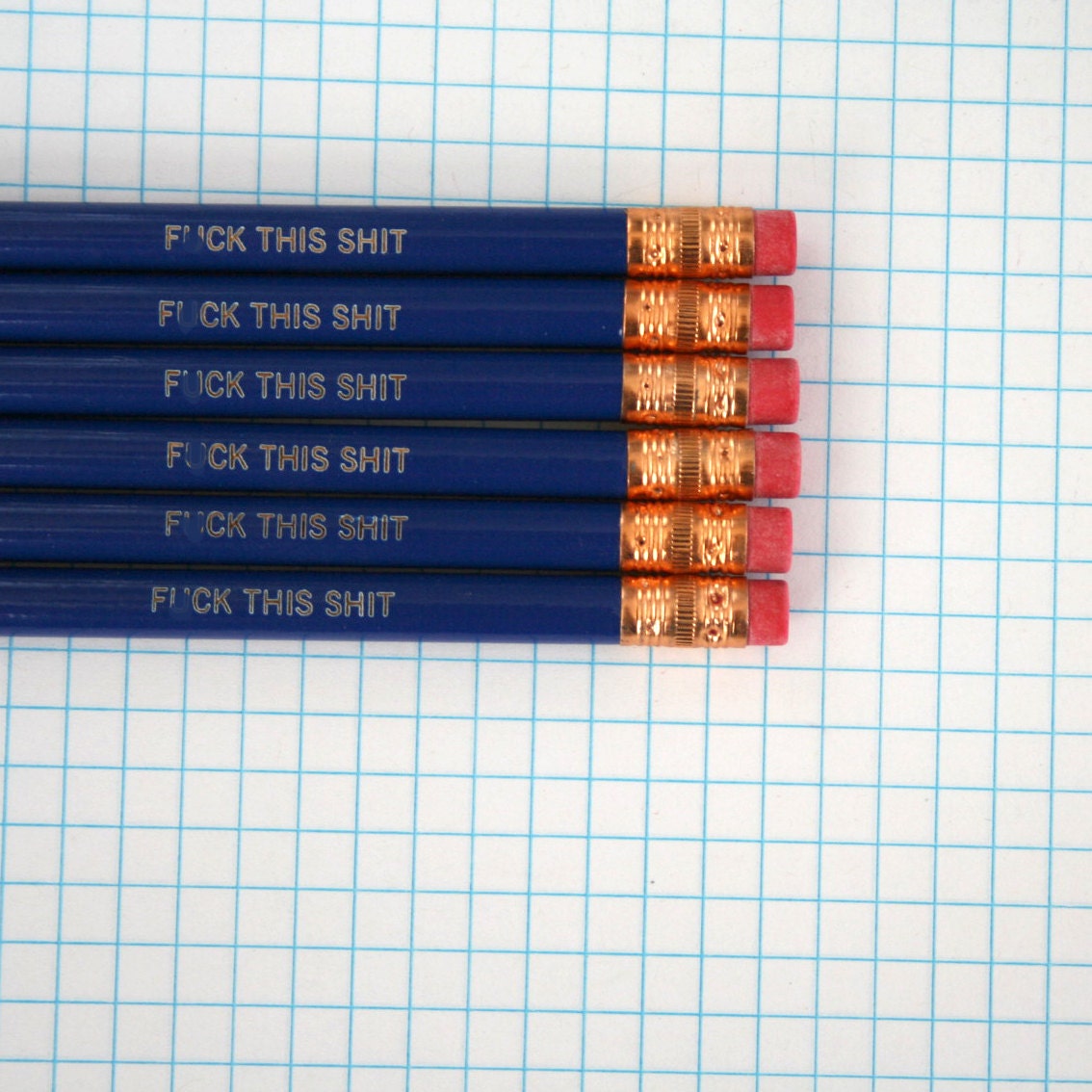 f%ck this sht pencil set 6 six midnight blue pencils. MATURE swears. back to school supplies, college