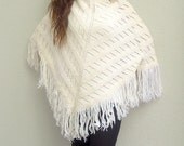 Free Shipping Knitting Shawl, Poncho, Ivory, Creme, Hand knitted, Bridal,Bride