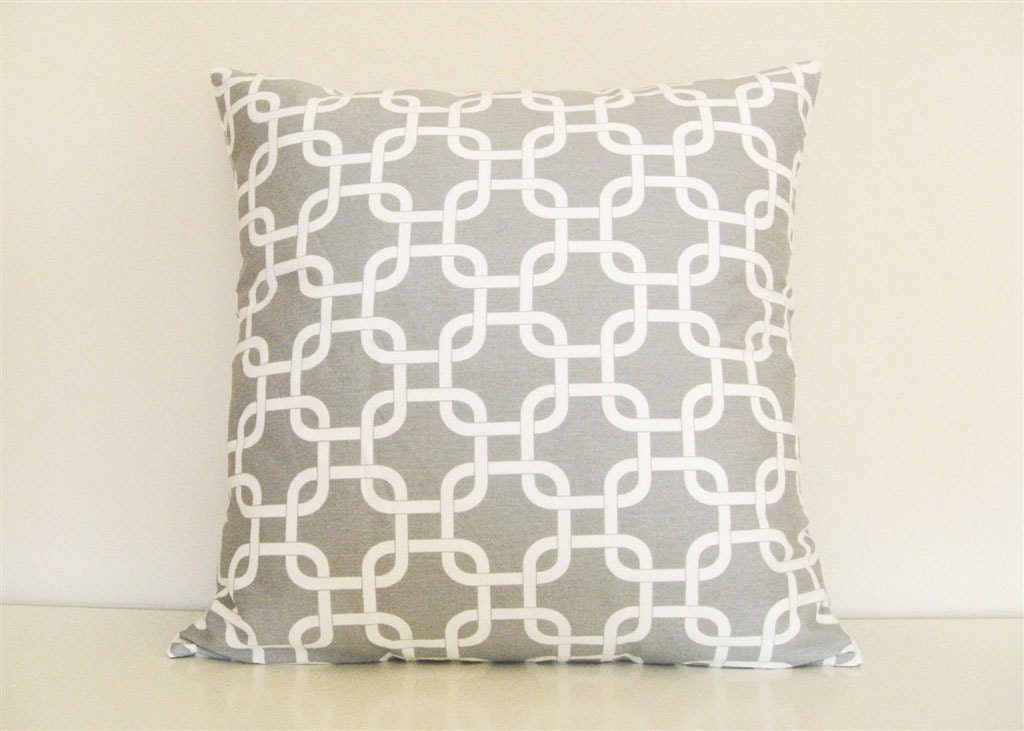 CLEARANCE Gray Chain Link Pillow Cover. Decorative Pillow. 16 x 16 Inch Pillow. Storm Gray and White.