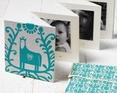 ONCE-A-YEAR BOOK, Blue Horse folk design/ Hand bound baby's photo album keepsake & memory book, journal and first words notebook all in one.