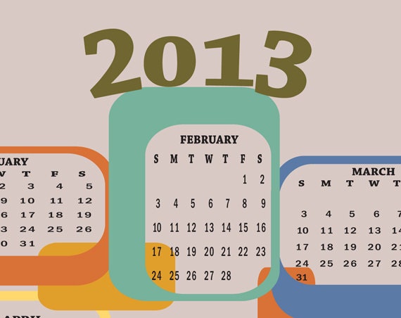 2013 Calendar Poster with midcentury modern shapes