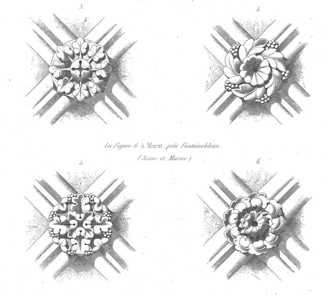 1861 Antique Architecture Engraving 13th Century Keystones Clefs de Voûte