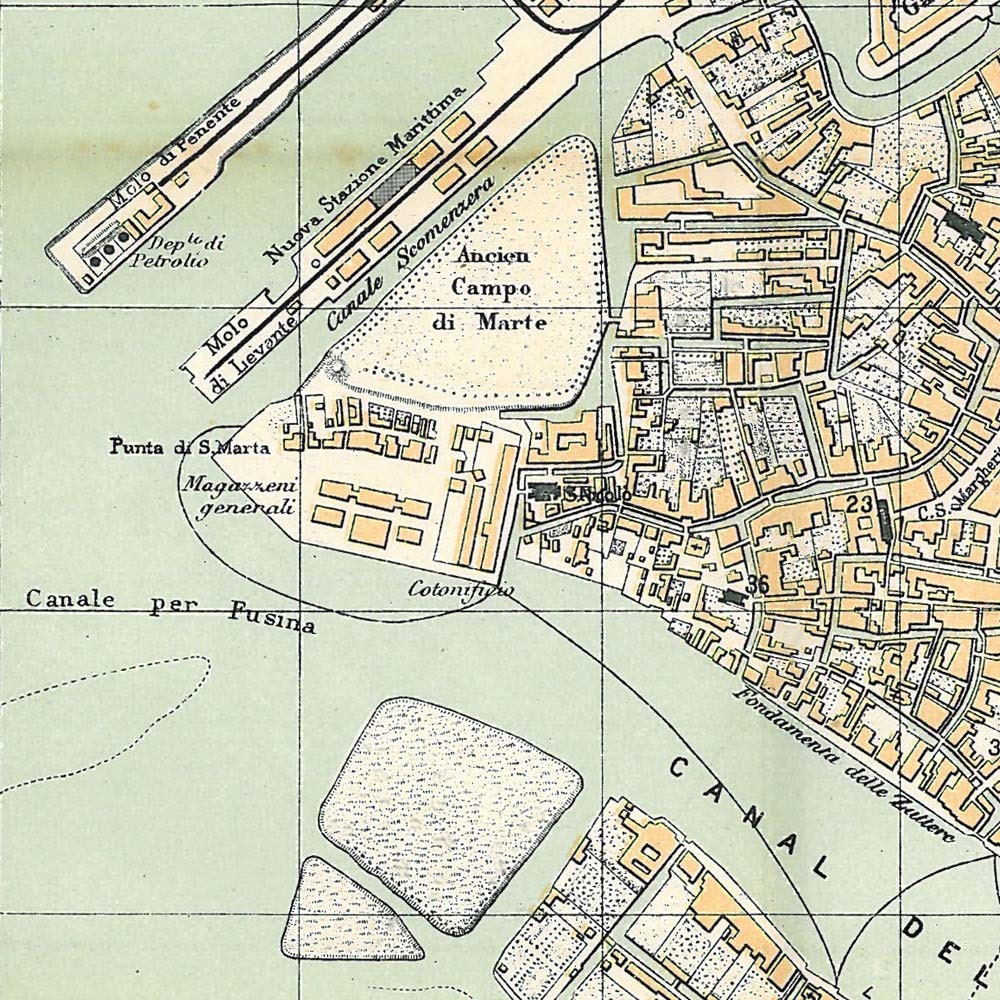 Venice City Map Italy 1950 Canals Streets