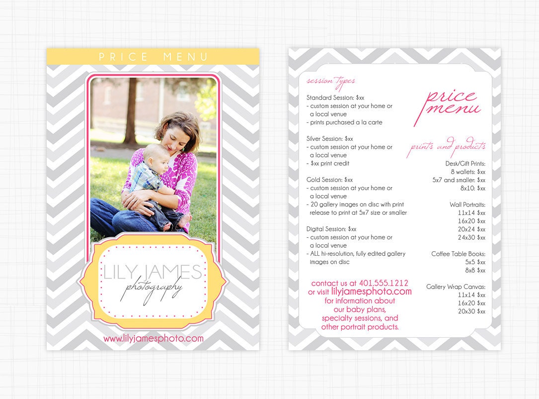 Chevron Chic - 5x7 Price Menu List Template PSD Photoshop INSTANT DOWNLOAD