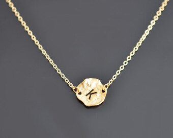Modern Disk Initial Gold Necklace.A- Z - Everyday, Gift.  Birthday Gift, for Your self.