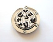Leopard foldable bag hanger, purse hook, bag holder made with Swarovski flatback crystals - Crystal
