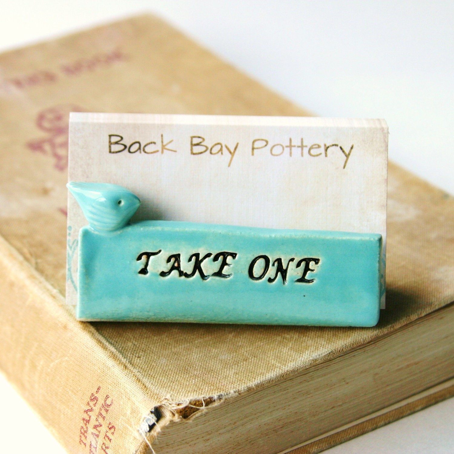 Take One Bird Business Card Holder - Tiffany Blue - Custom Desktop Office Gift