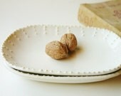 Stoneware Oval Square Plates - Creamy White French Country Dinnerware - Set of 2 - Four Color Choices