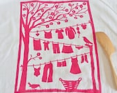 Flour Sack Dish Towel - Laundry Line: Raspberry, Green,  or Yellow