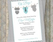 Onesie Baby shower Invitation, oh baby shower, aqua and gray, Digital, Printable file (any colors)
