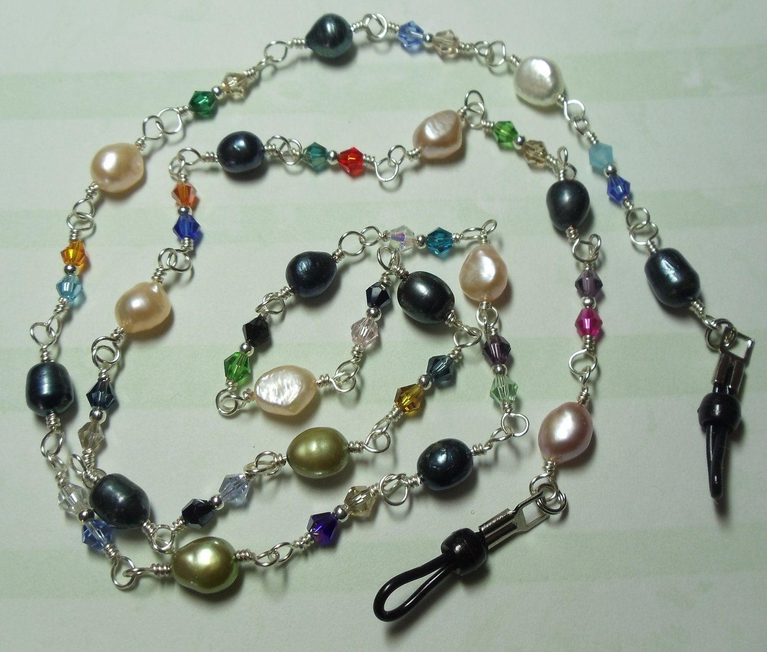 Black Pearl with crystals Eyeglass leash- 28" - N70