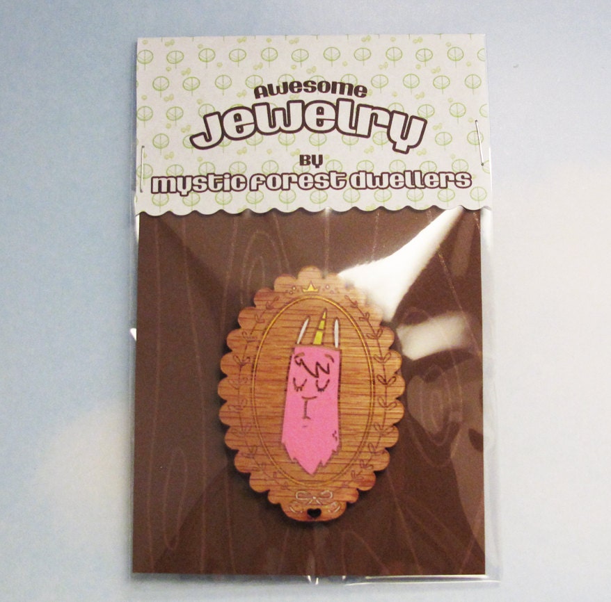 Hand Painted Cut Wood Brooch - Framed Uncommon Fenwick, Pink