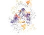 Watercolour Turtledoves (lovebirds) // A3plus // 19x13 Print