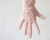 Vintage 1950s pale pink nylon fishnet gloves. dainty wedding gloves.