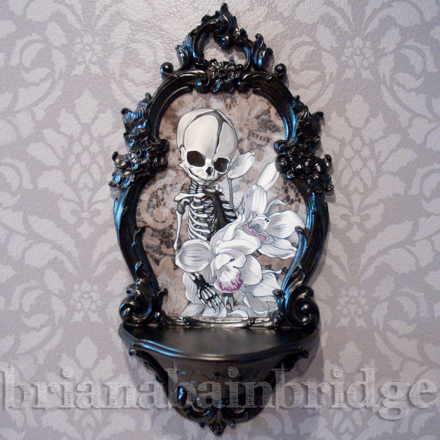 Memento Mori - Baby skeleton with orchids - original painting