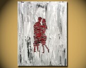 Valentines day Gift, Original canvas painting, dancing Lover Kissing decor wall art, contemporary abstract paintings from Israeli artist