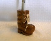 Wooden boot pencil holder with laces hand carved