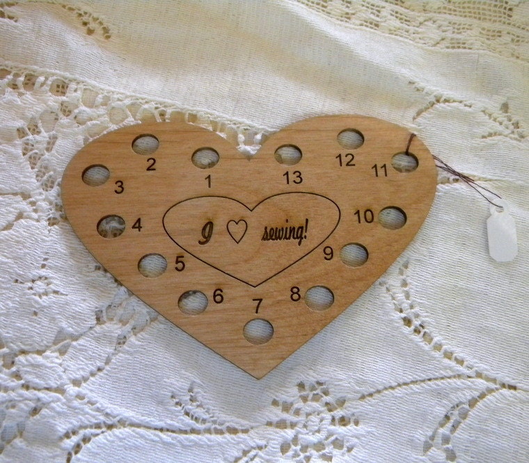Heart shaped wooden thread organizer laser cut original design can be personalized