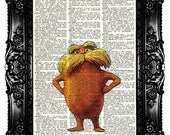 Lorax Dr Seuss 2 Dictionary Print Upcycled Book  Art Prints Vintage Book Print  Vintage Book Page Recycled  Buy 3 get 4th free