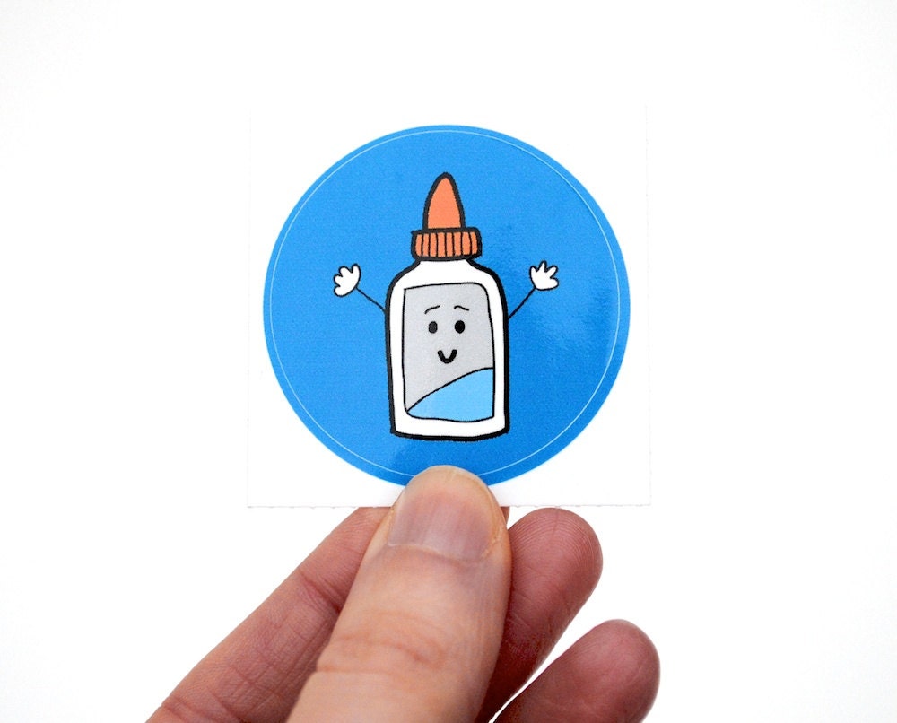 Craft Time Stickers, Hand Lettering, Illustration, Blue and Orange, Glue, Scissors, Let's Make Stuff, Round Vinyl Envelope Seals, Set of 8