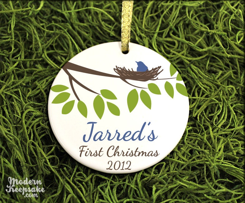 Personalized Christmas Ornament - Baby's First Christmas - Porcelain Christmas Ornament - Custom Colors
