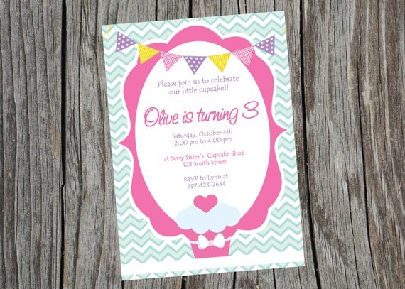 Printable and Customized Little Cupcake Birthday Party Invitation. Cupcake and chevron invitation. Il_570xn