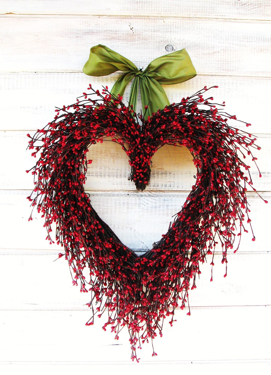 Say I LOVE YOU-Mothers Day Gift-Red Rustic Heart Wreath-Summer Wreath-Wedding Wreath- Scented Cinnamon or Custom Choose Ribbon and Scent