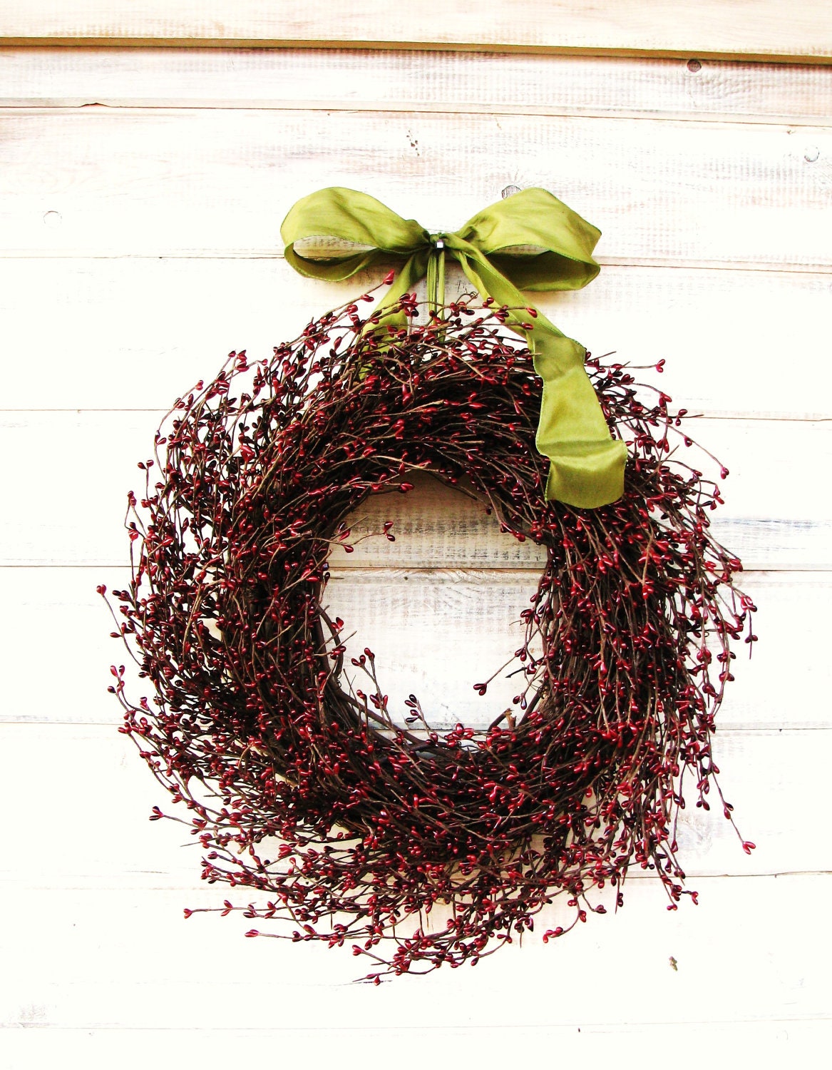 CRANBERRY & SAGE GREEN Wreath-Primitive Country Door Wreath-Rustic Home Decor-Scented Cran-Orange-Choose your Scent and Ribbon